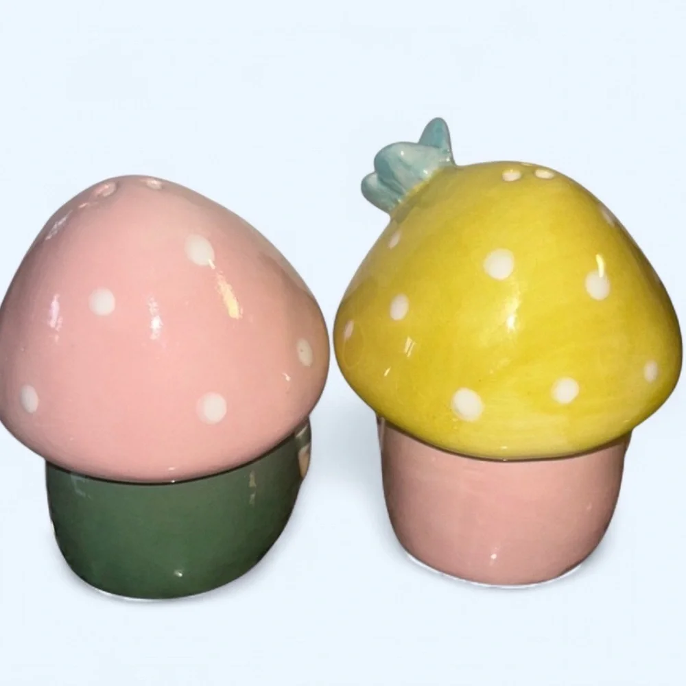 Ceramic Gnome Salt & Pepper Shaker Containers - Pink and Yellow